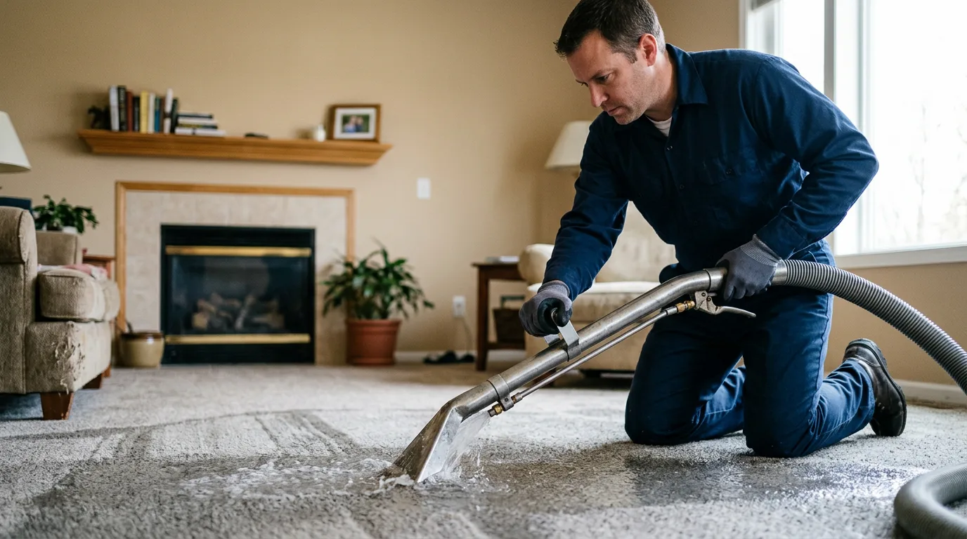 Water damage restoration technician working near Wyoming, NY